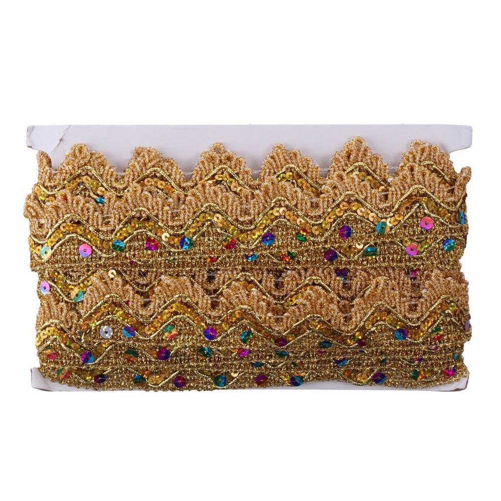 

Craft Sewing Shiny Beaded Colored Lace Lace Trim Sequined Ribbon Triangle Gold Silk Lace Wave National Uniform Hair Cap Bag L