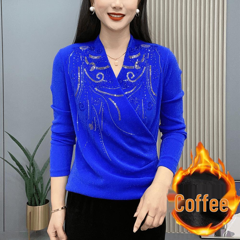 Autumn/Winter Cross-Neck Rhinestone Phoenix Long-Sleeve Base Layer Shirt