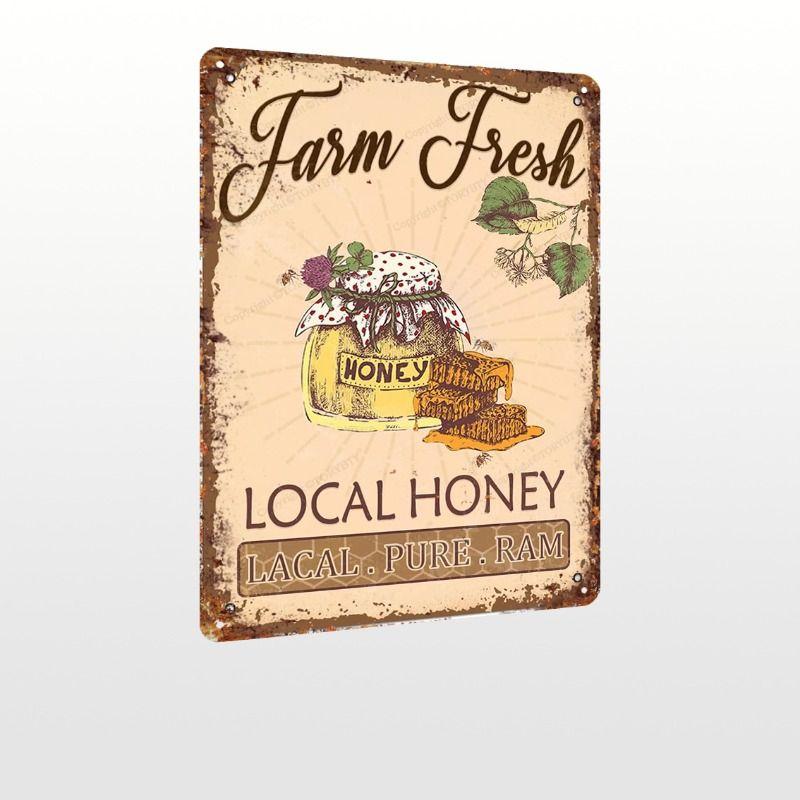 Vintage Bees & Honey Metal Tin Sign for Kitchen Farm Interior Decor