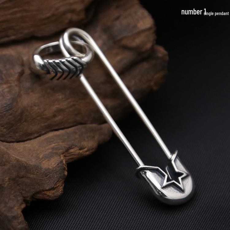 

S925 Sterling Silver Retro Five-Point Star Brooch Pin Pendant for Men and Women S925 silver