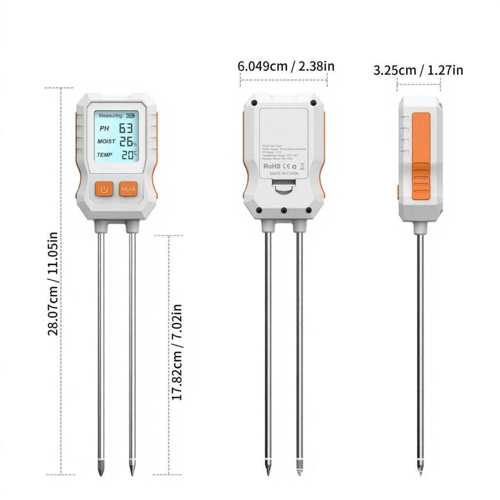 Compact Soil Instrument for Monitoring Acidbase Value Temperature Humidity Level with Digital Readout in Various Setting