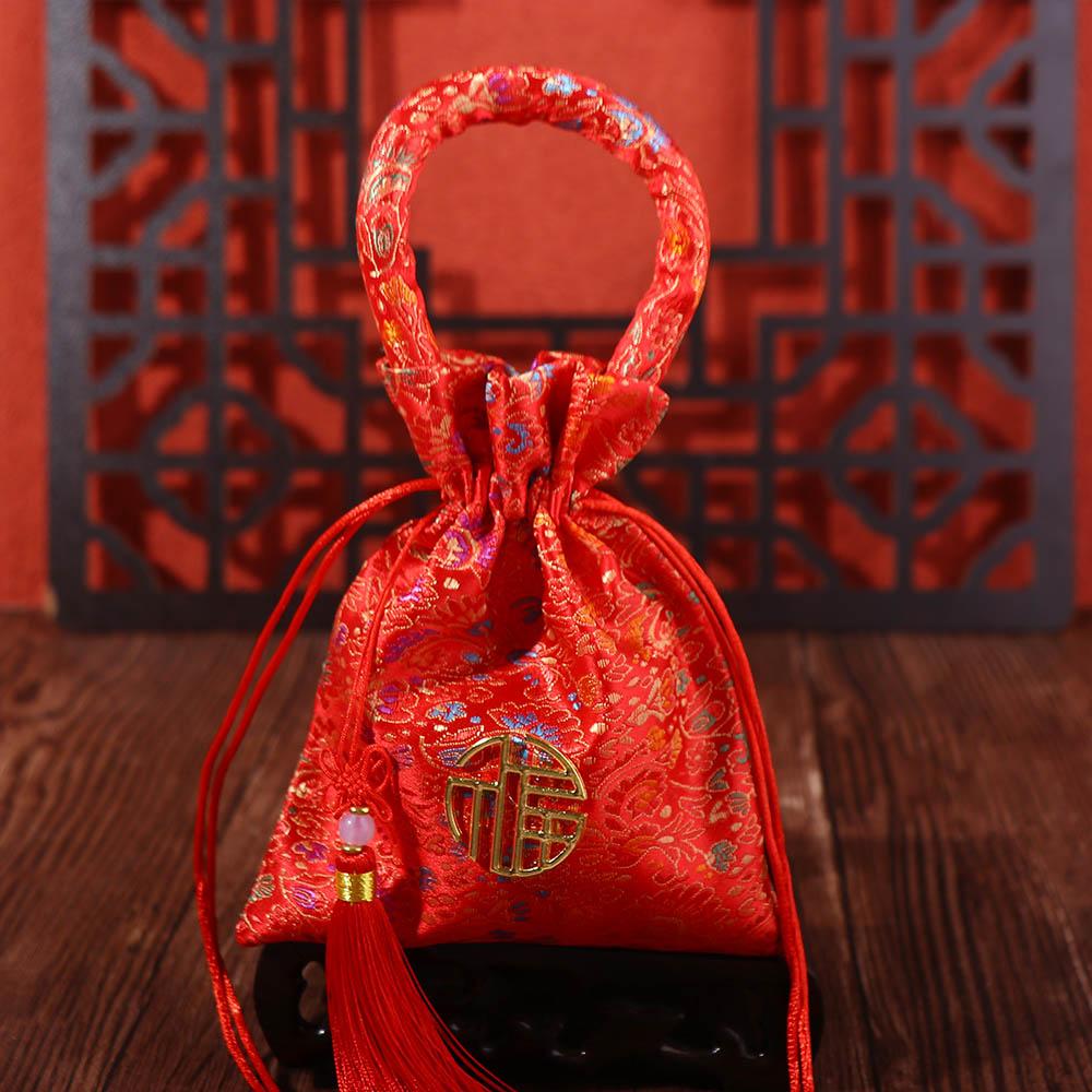 Wedding Brocade With Tassels Bride and Groom Package Bag Wedding-favor Gift Candy Bag Handle Bag