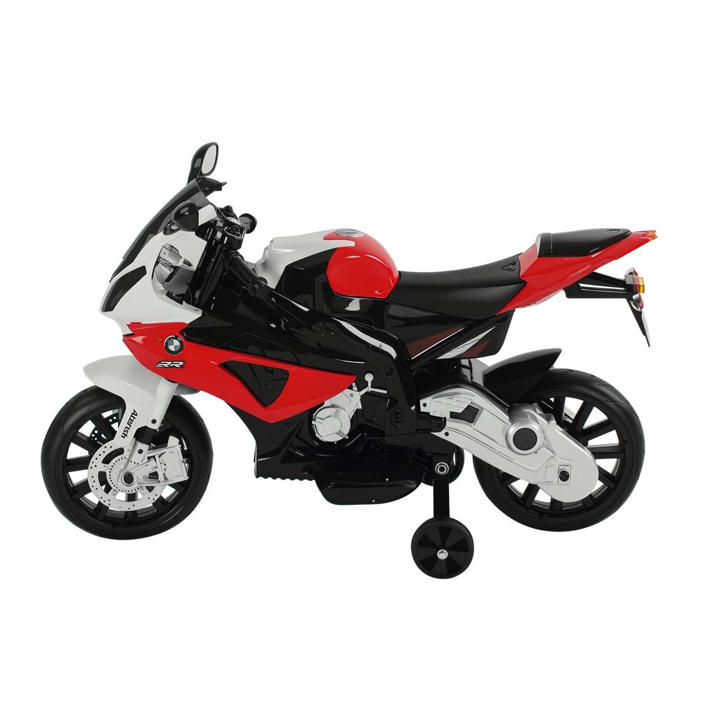 Motocicletta Elettrica per Bambini 3-8 Anni con Licenza BMW, Batteria 12V, Rotelle Ausiliarie e Luci, 110x47x69 cm