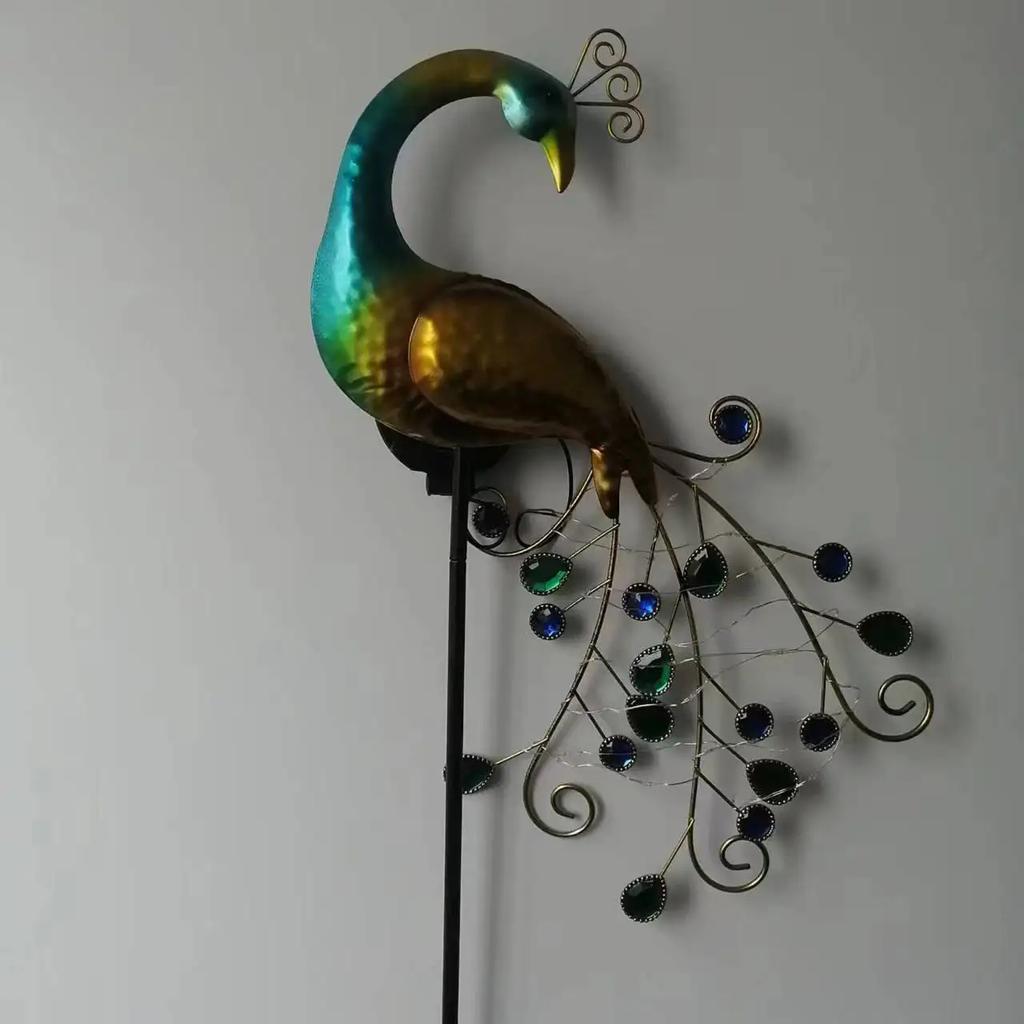 Metal Peacock Lawn Decor with Solar LED Lights Garden Ornament Outdoor Decor Landscape Decorative Sculpture