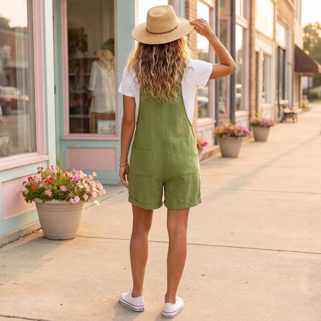 Women’s Loose Fit Corduroy Short Overalls with Adjustable Straps Front Button Design and Large Pockets for Casual Wear