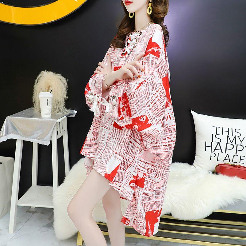 Plus Size Women Summer Oversized T Shirt Long Sleeve Tops Vintage Print Irregular Hooded Pullovers Casual Clothing