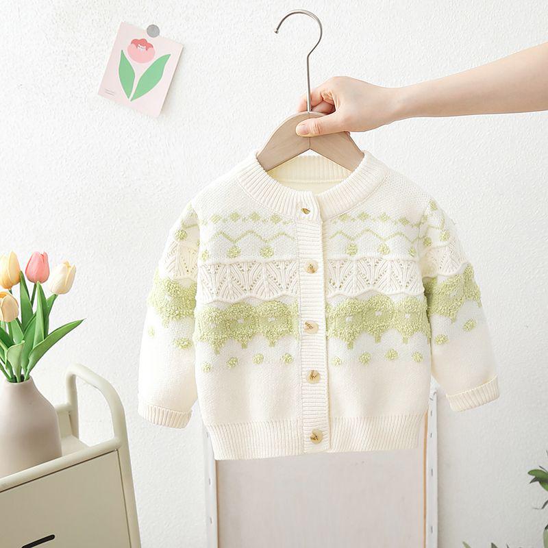 

Fashionable Girls Korean Style Knitted Cardigan Sweater - Autumn/Winter Lotus Root Color 90 for height 80-85 cm