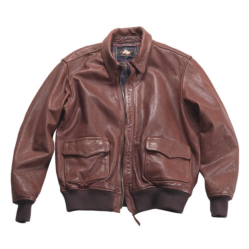New A Air Force Flight Suit Leather Jacket Men's Asian Slim Short Top Vegetable Tanned Cowhide Leather Jacket