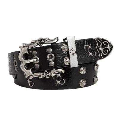 Gotischer Stil Damen Nieten Gürtel Doppelte Reihe Loch Taille Schärpe Sicher Rutschfeste Schnalle PU Leder Mode Accessoire
