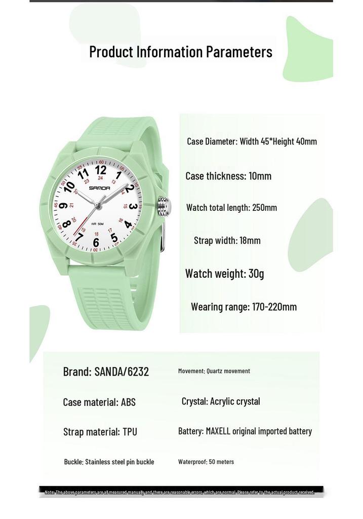SANDA Unisex Luminous Korean Style Nurse Watch: Lightweight, Thin, Waterproof, Large Dial Quartz Watch for Teens