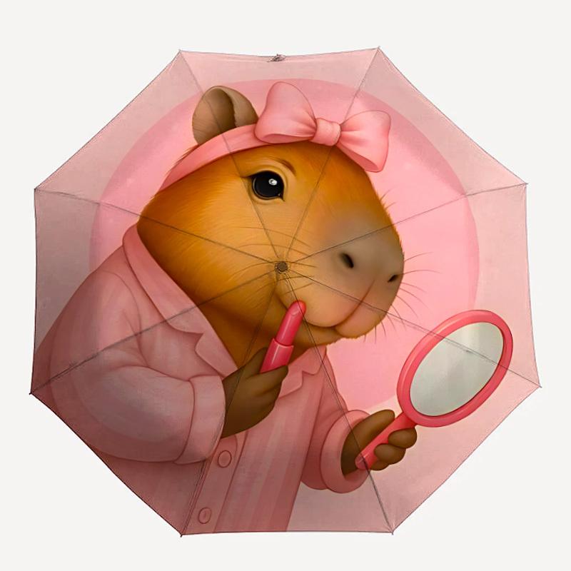 

1pc Capybara Makeup Set Auto-Fold Umbrella with One-Touch Open/Close - 8 Reinforced Ribs for Windproof Stability, yy251118207