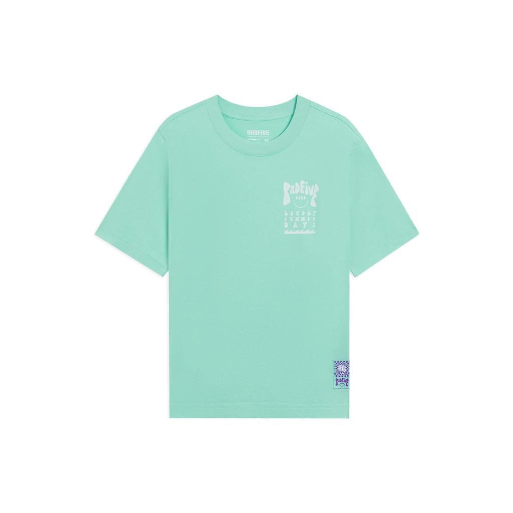 Li Ning Badfive Series Cartoon Letter Print Loose Round Neck Short Sleeve T-Shirt Women Tops Ice-Green AHSS740-2
