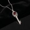 Pink Rubellite Gemstone 925 Sterling Silver Key Pendant 2.1" Designer Zircon Necklace For Women CZP-17-6