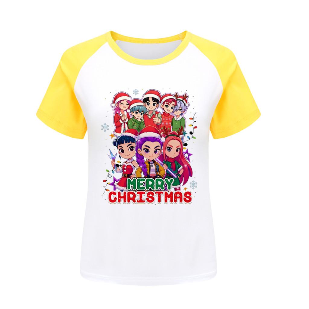 

5099 Детская футболка для девочек на Рождество и Новый год Rumi Zoey Mira с принтом реглан с короткими рукавами 170cm жёлтый