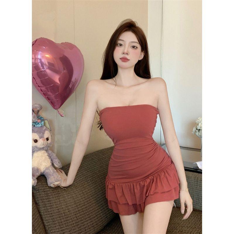 French-style Pure and Alluring Sexy Strapless Dress for Women, Summer Design Fitted Slimming Pencil Short Skirt