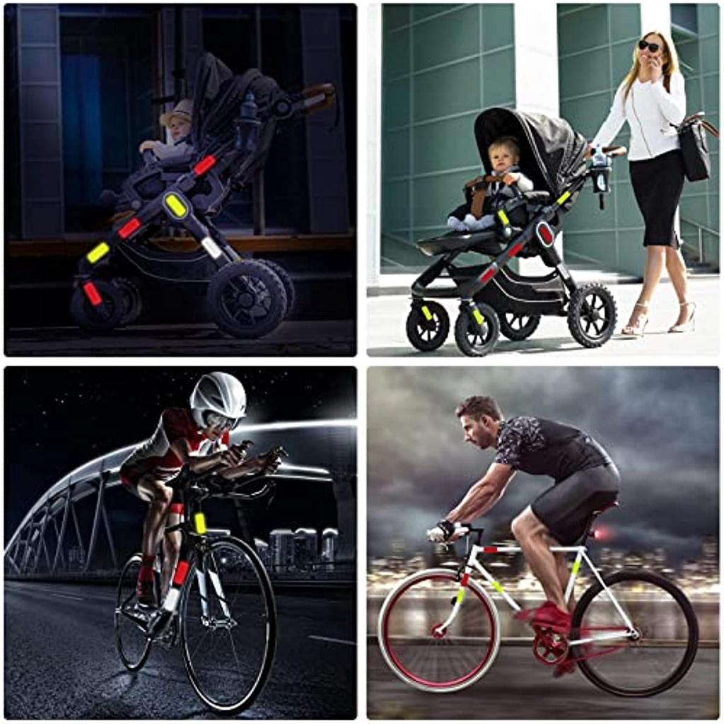 Pacote de 24 adesivos refletivos de advertência 3 x 8 cm Fita de advertência de segurança Fita reflexiva de segurança autoadesiva para bicicletas, carrinhos de bebê, mochilas escolares