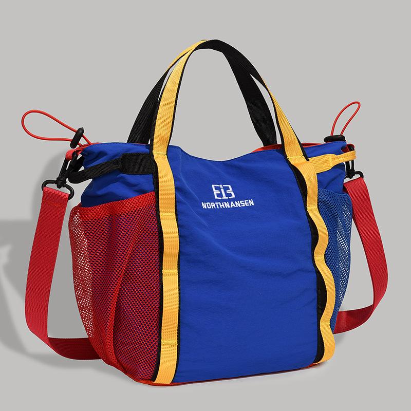 Lightweight Nylon Colorblock Tote Bag with Side Mesh Pockets Crossbody Casual Shoulder Purse for Daily
