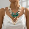 European and American Big Love Turquoise Necklace Women's Niche Beaded Imitation Pearl Collarbone Chain Retro High-end Necklace