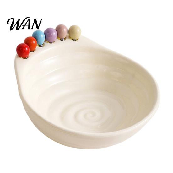Kitchen Fruit Serving Set Bowl with 6 Colorful Forks Large Capacity Spiral Hygienic Bottom Fork Storage Hole for Snacks And Parties Dopamine Color