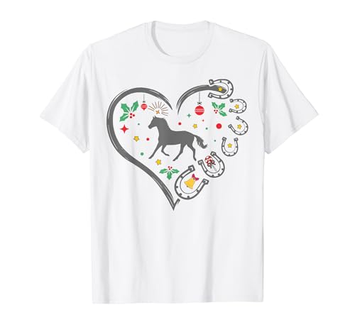 Christmas Horse Girl Gray Horse Heart Funny Equestrian Horse T-shirt