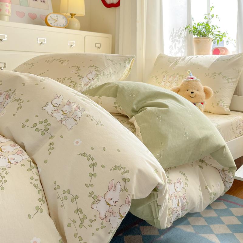 Class A 100% Pure Cotton Student Dormitory 3-Pcs Set Maternal And Infant Grade Cotton Skin-Friendly Small Floral Bed Sheet Quilt Set4-Pcs Set