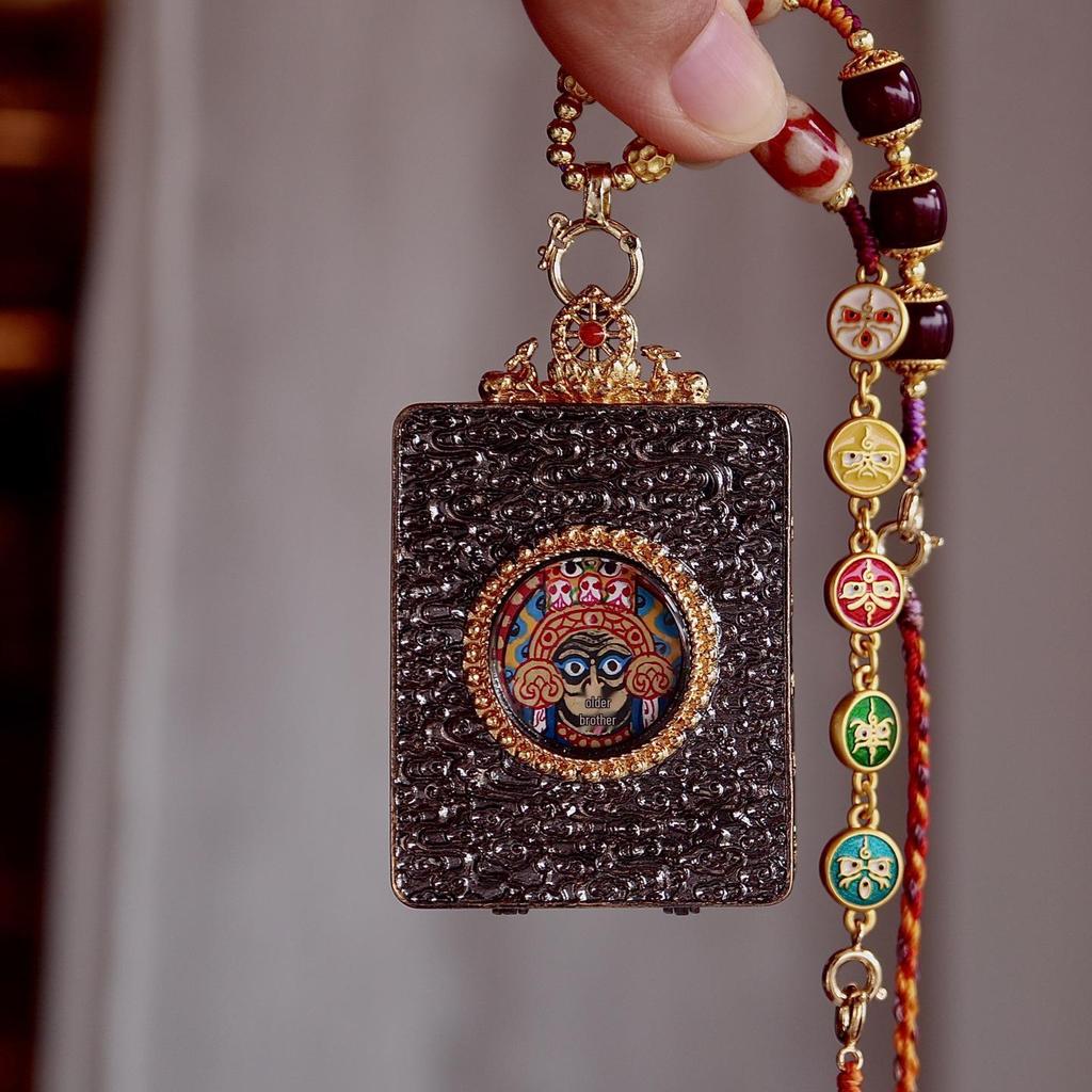 3D Hand-Painted Yellow Jambhala Thangka Zhakiram Gau Box Necklace