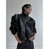 Spring and autumn American high-end retro locomotive leather jacket men's and women's short baseball jacket cleanfit jacket trendy brand