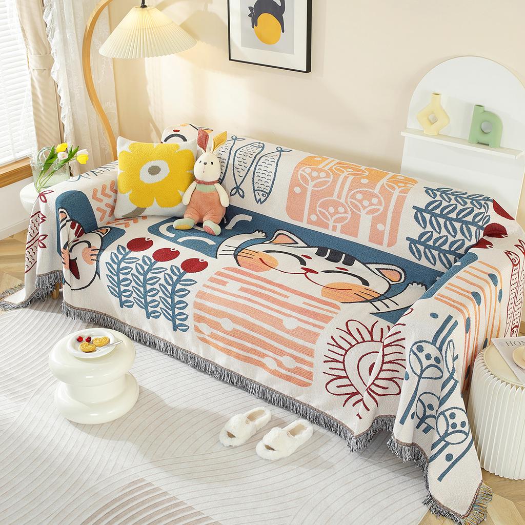 Cartoon Sofa Cover Double Use Beds Blanekets Throw Blanket Picnic Mat With Tassel Sofa Bed Universal Decorative
