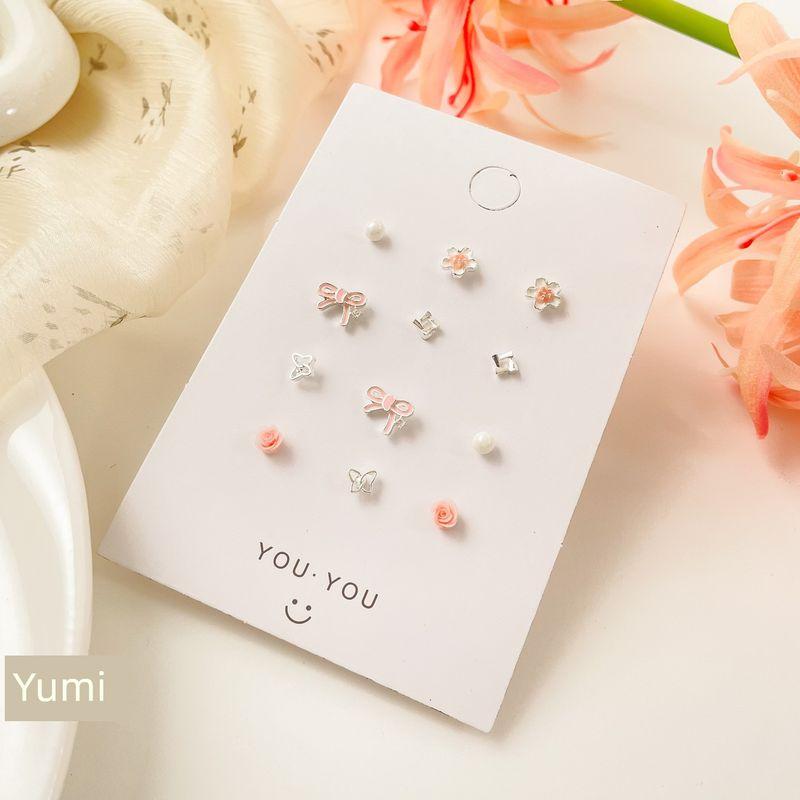 

Sweet Fresh Minimalist Silver Needle Small Ear Studs Suit Small Exquisite Cute Gentle Girl Heart Ear Ring New Spring Style [12 piece] Pink Bows (S925 tremella needle)