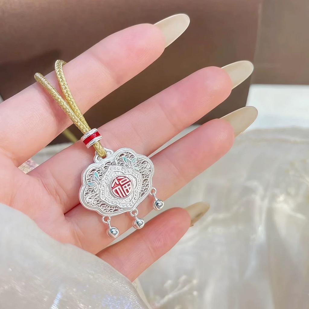 Butterfly Love Flower Double-Sided Lotus Peace Lock Long Sweater Chain Necklace for Women, Light Luxury High-End Pendant Accessory