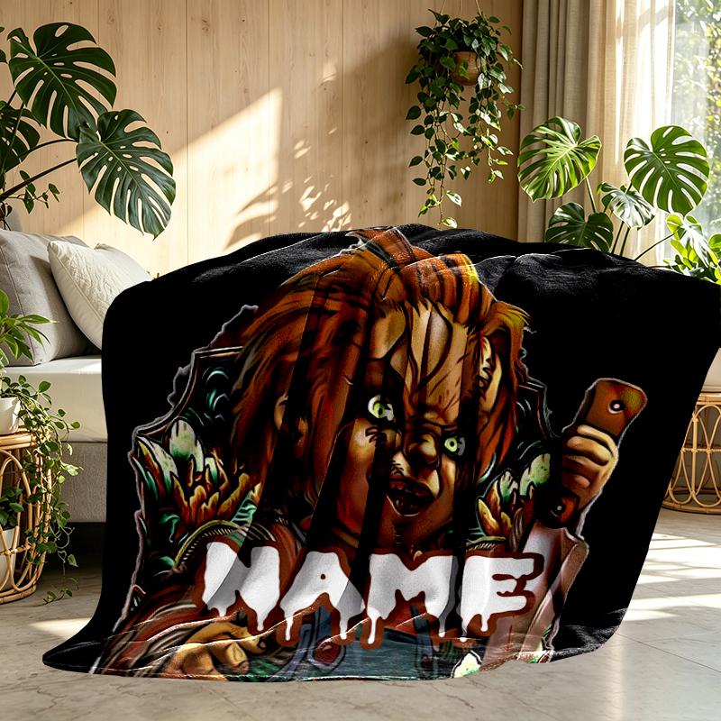 Custom Name Personalized Bride of Chucky Print Blanket, Home Decor, Bedroom, Sofa, Camping, Couch, Gifts for Birthday Christmas