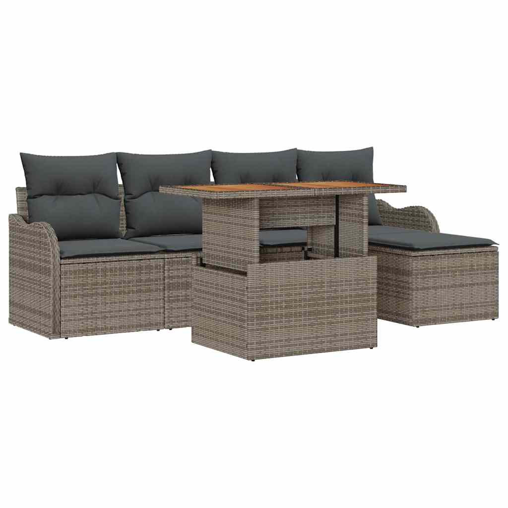 Garden Sofa Set with Storage 6 pcs Grey Poly Rattan