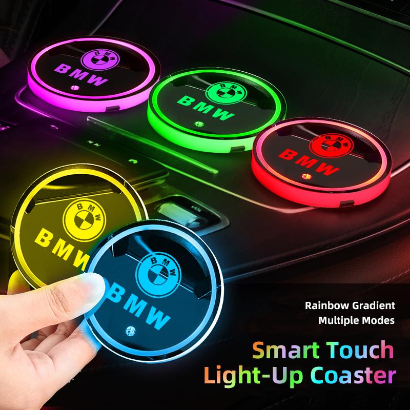 BMW Car Glowing Coasters LED Light Water Cup Mat For BMW F30 F10 E90 F20 E46 E60 E70 E39 GT G30 G20 X7 Car USB Charging Coasters