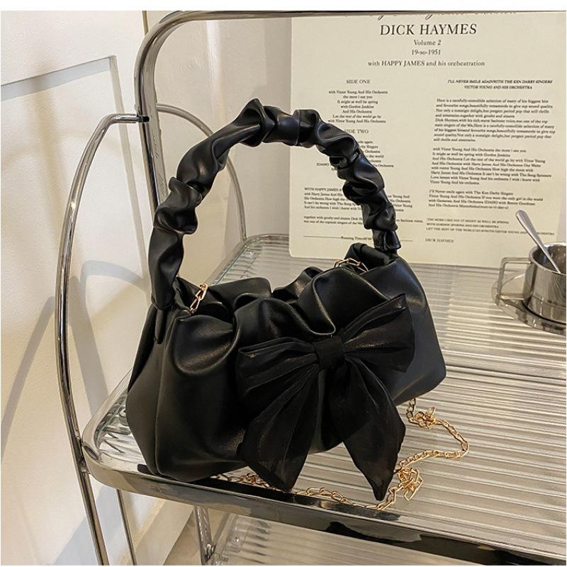 Süß und mädchenhaft, Nischen-Plissee-Handtasche, Elegante Damenhandtasche mit Ketten-Schleife und Frische und leichte Damen-Umhängetasche