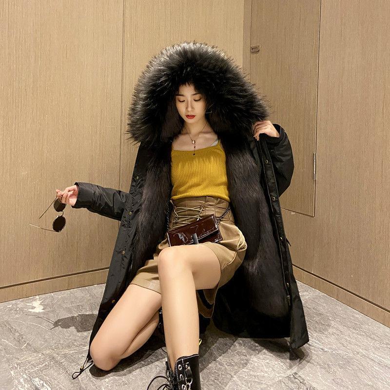 Women's imitation fur medium and long removable imitation fox fur liner fur integrated thickened large size new coat