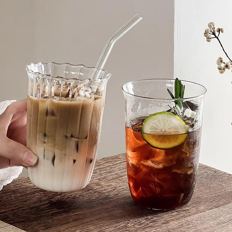 Cold Coffee Cups Aesthetic Glass Cup Water Bottle Glasses for Drink Decorative Drinkware Cocktail Glass Kitchen Drinkware