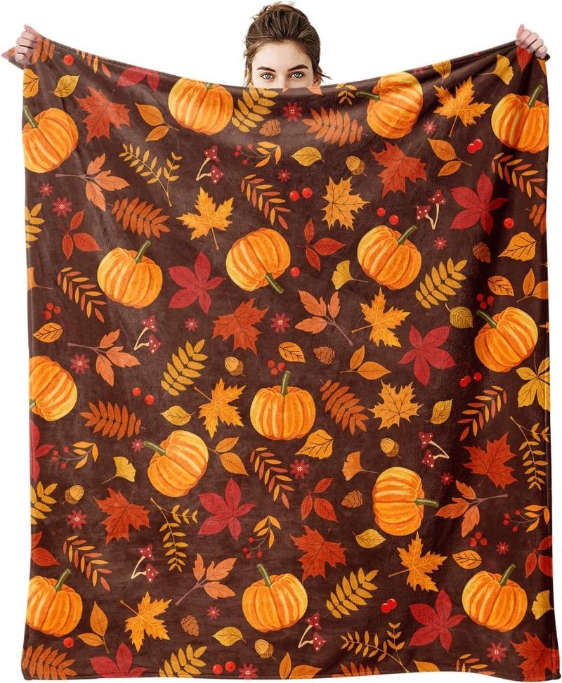 1Pc Halloween Throw Blanket Pumpkin Autumn Theme Thanksgiving Thin Blanket Gifts For Couch Bed Car Home Camping All Season Use