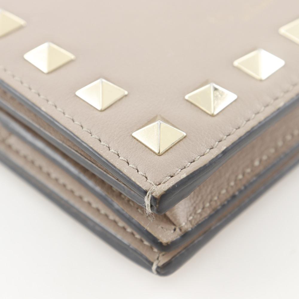 VALENTINO GARAVANI rockstud small wallet Bi-Fold Wallet WW2P0P39BOL beige Calfskin Women Used