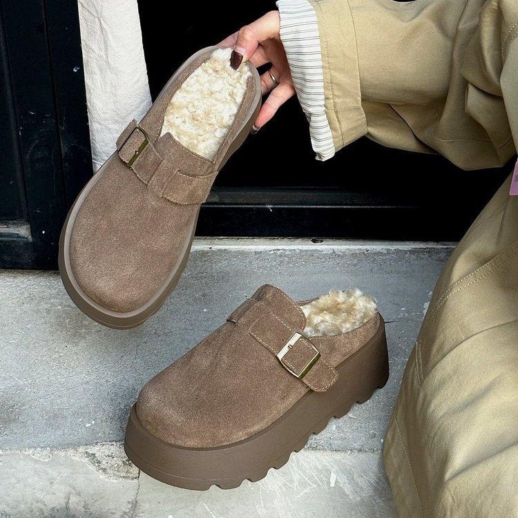 

Плюшевые туфли Boken на толстой подошве с высоким верхом, женские, новая осенняя коллекция 2025 года, высококачественная обувь, мюли без задника 35