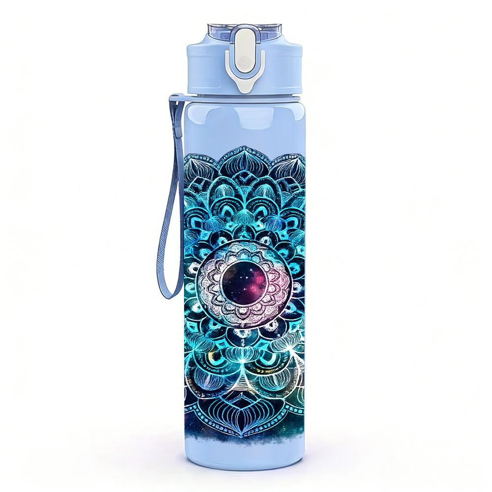 1PC Swirl Mandala Psychedelic Art Print 750ml Color Plastic Sports Water Bottle Leakproof Flip Straw Lid Suitable for Sports Office Home Use