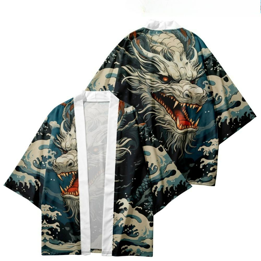 Japanese-style Kimono Cloak, Chinese Dragon Cardigan, Taoist Robe, Feather-woven Loose Three-quarter Sleeves, 3D Digital Printing