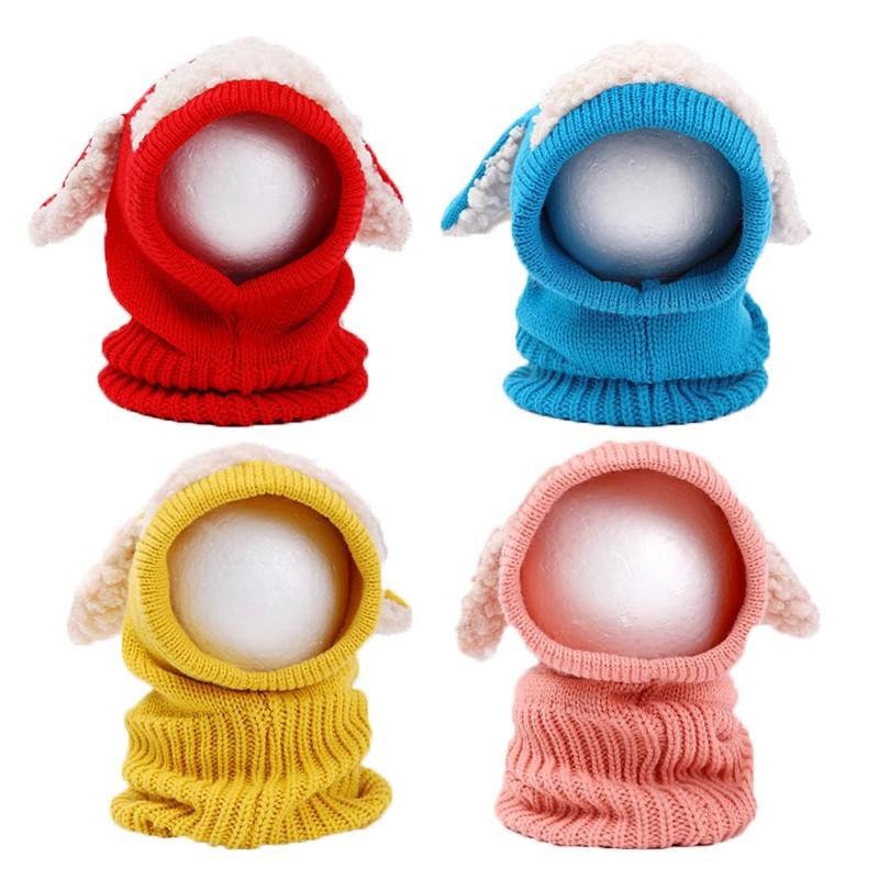 Dog Ears Knitted Cap With Scarf Autumn Winter Keep Warm Hat Breathable Fashion