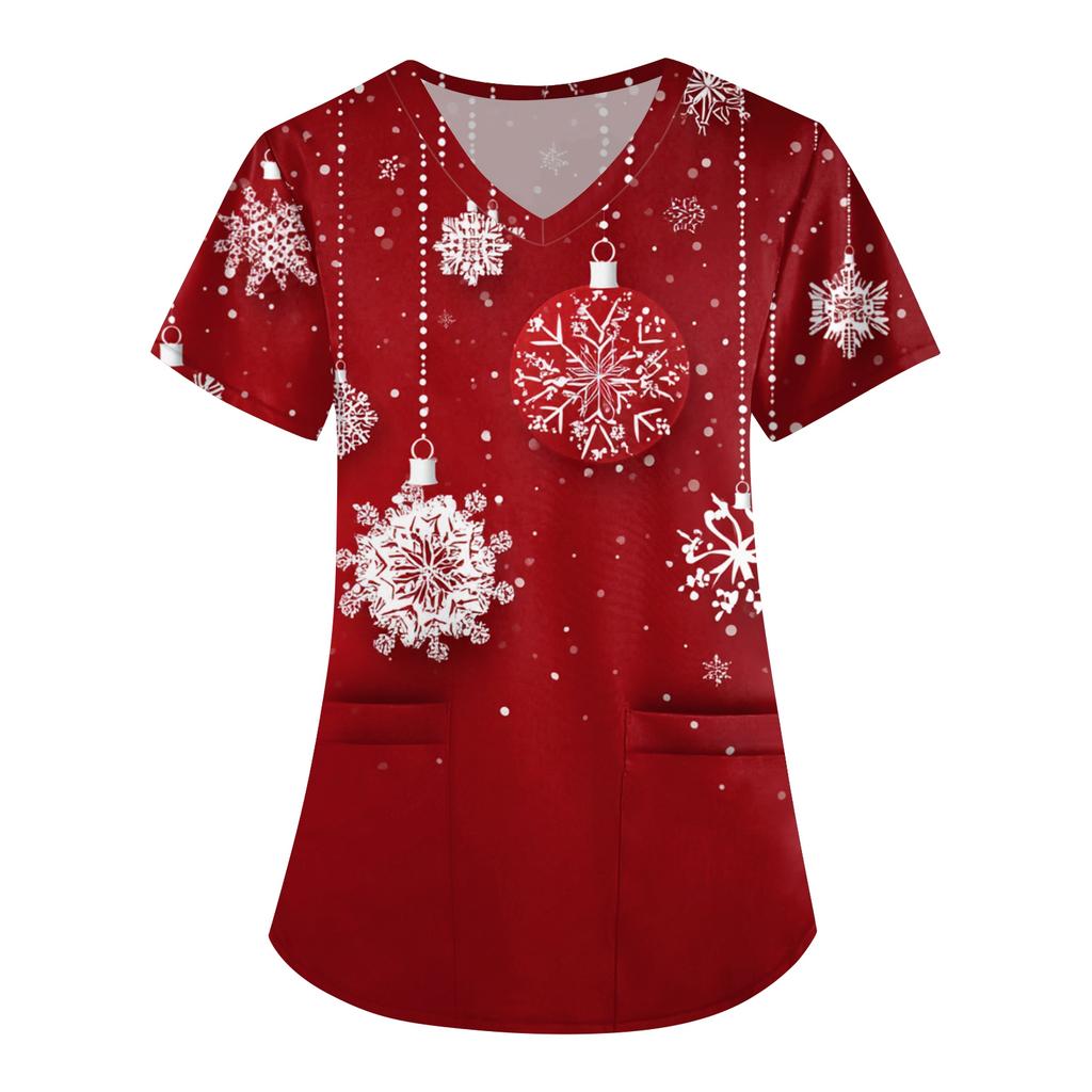 Dámská potisková uniforma Pracovní uniforma Výstřih do V Kapsy Základní Pulovr s krátkým rukávem