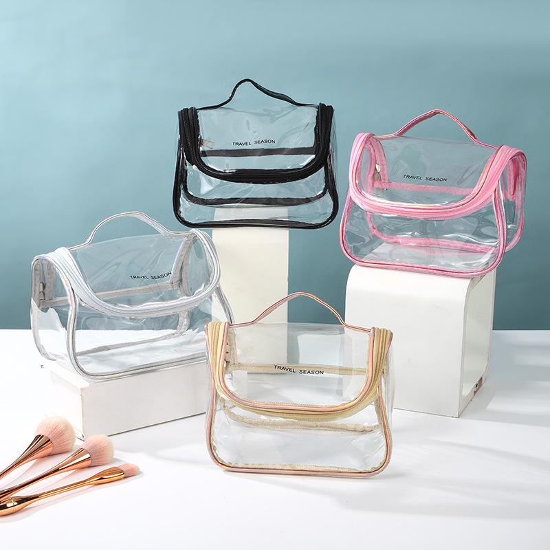 Trendy Laser Transparent Makeup Bag Portable Minimalist Handbag Travel Cosmetic Pouch Waterproof PVC Clear Toiletry Bags