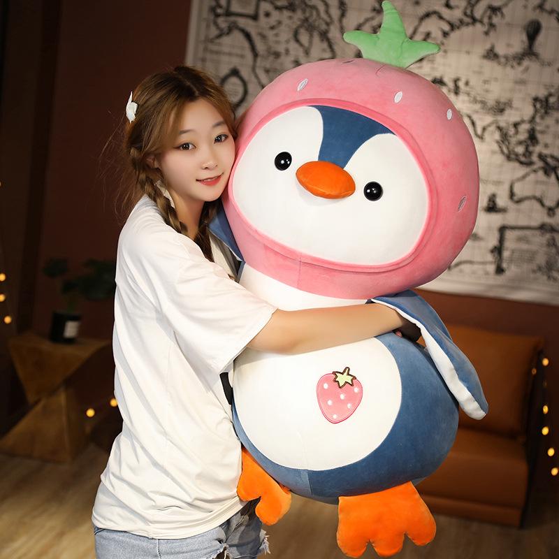 Large Fruit Penguin Pillow: Cute Antarctic Plush Toy for Bed, Huggable Sleeping Doll, Birthday Gift for Girls