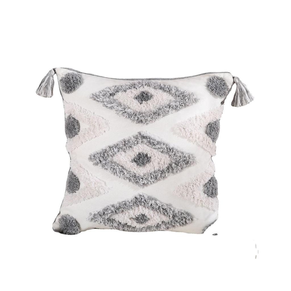 Nordic Moroccan Tassel Tufted Pillow Light Luxury Famous Style Embroidered Back Cushion Pillow Cover Happy Word Cushion