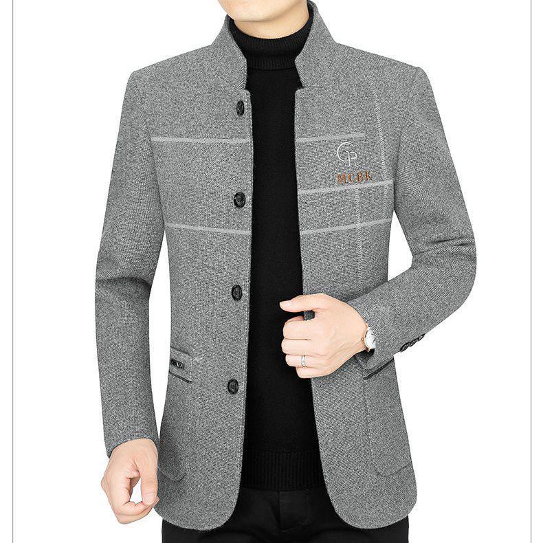 Herren Wollmantel mit Stehkragen - Dick, warm, Kurzstil für Herbst/Winter Business Casual oder Papas Outfit.