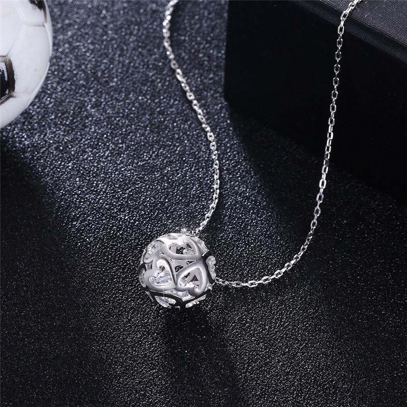 925 Sterling Silver 18 Inch Chain Hollow Ball Love Heart Pendant Necklace For Woman Wedding Engagement Charm Jewelry