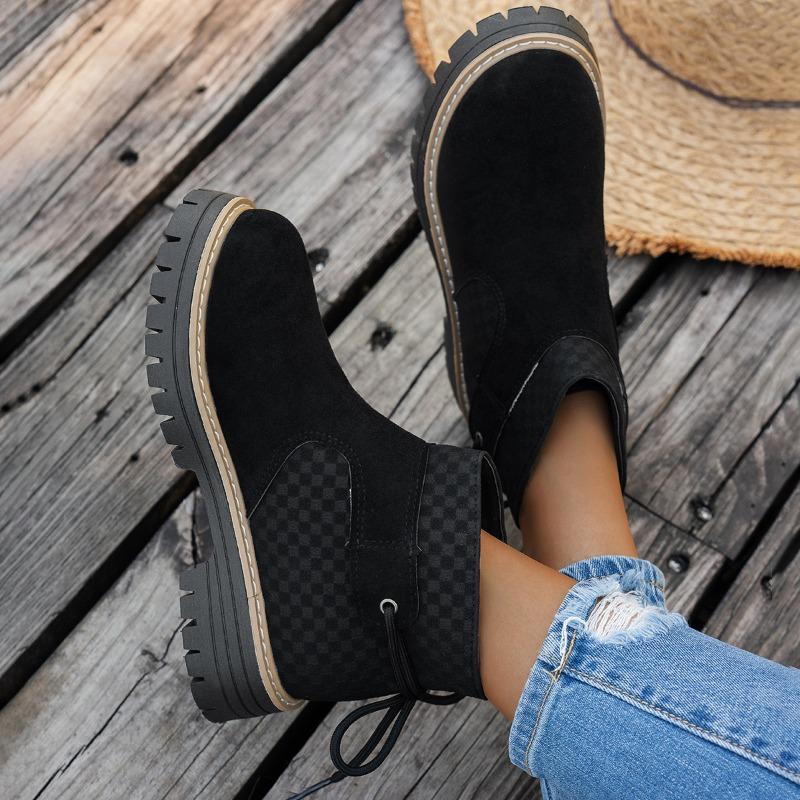 Velká velikost jedna 3 podzimní a zimní krásné všestranné semišové módní boty na silném podpatku se šněrováním vzadu