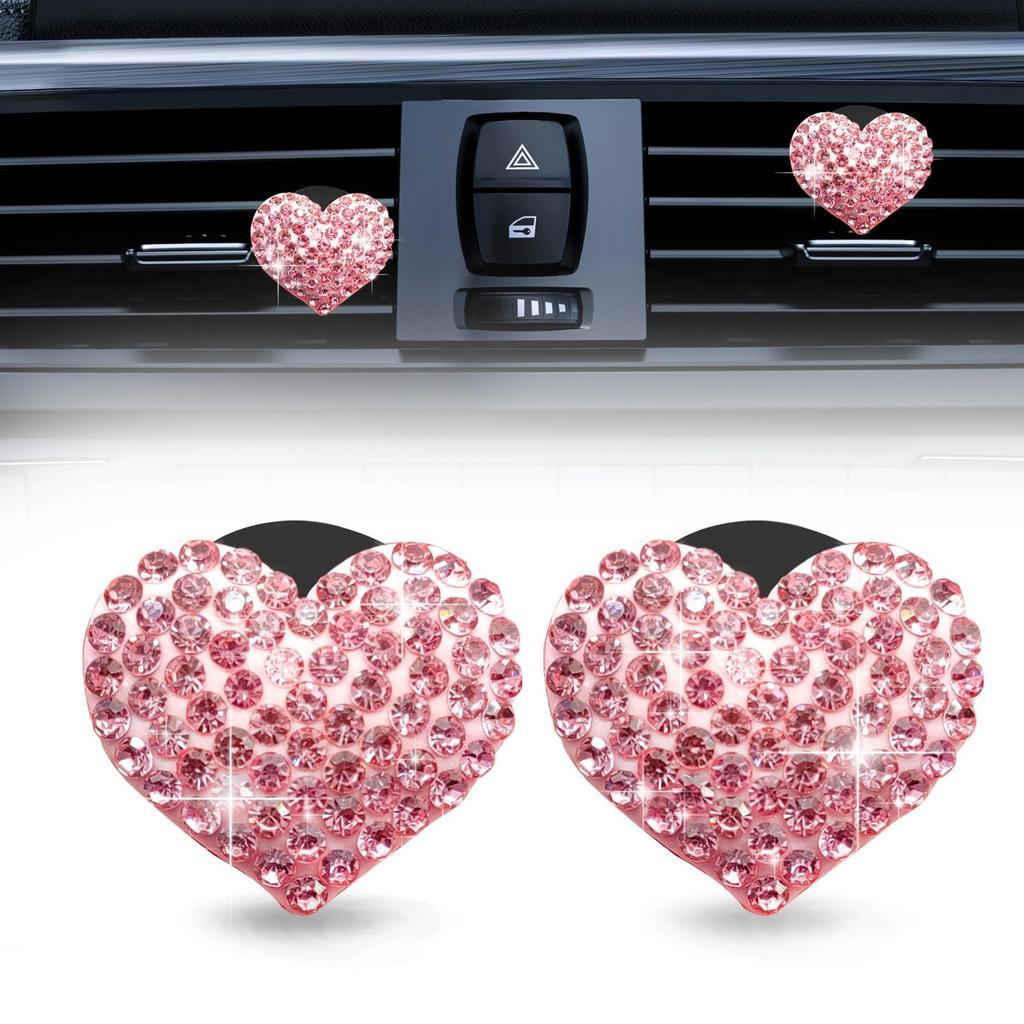 2PCS Car Air Outlet Aromatherapy Clip Diamond Rhinestone Heart Car Air Outlet Perfume Clip Decoration